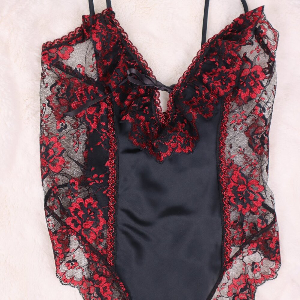 ❄️ Vintage Shirley Red Black Lace Bodysuit Lingerie Nightgown Babydoll Sexy Sm - Picture 6 of 8